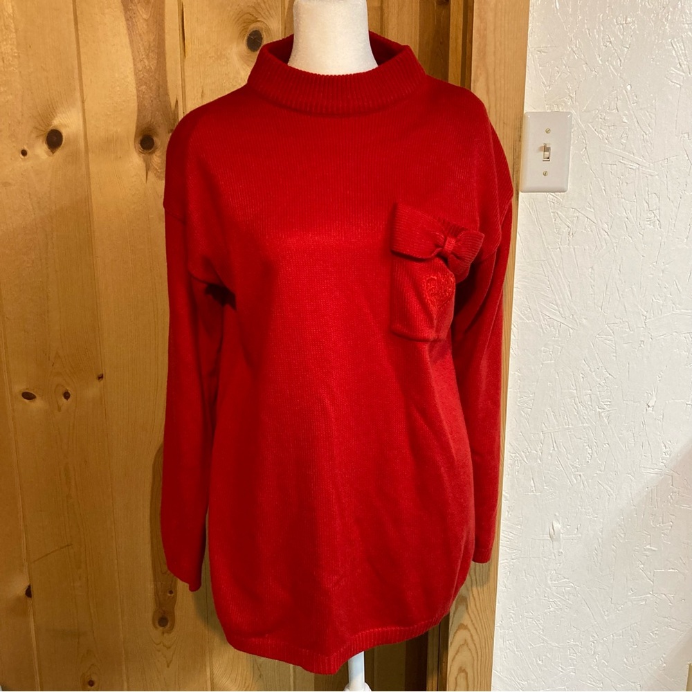 Vintage A’Milano Red Cowl Neck Sweater with Bow & embroidered heart pocket